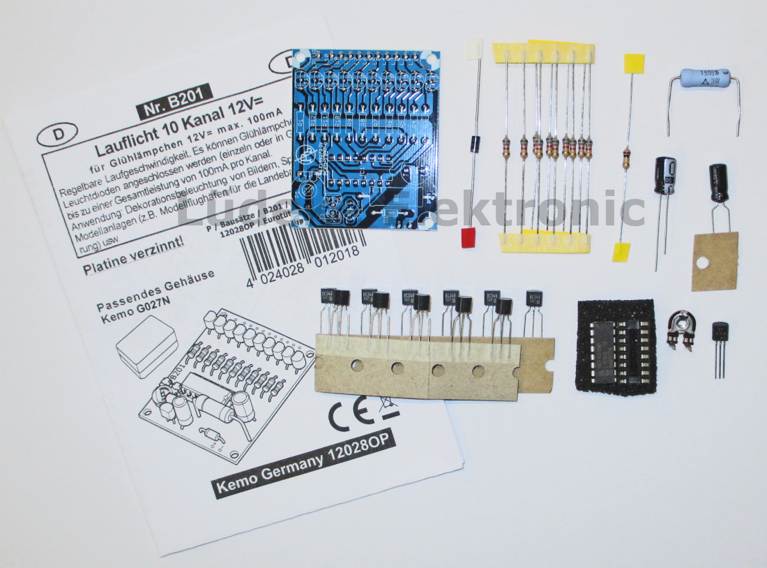 Lauflicht 10 Kanal 12 V= max 100mA je Kanal B201 Kemo Bausatz Lauflicht 10 Kanal 12 V= max 100mA je Kanal B201 Kemo Bausatz
