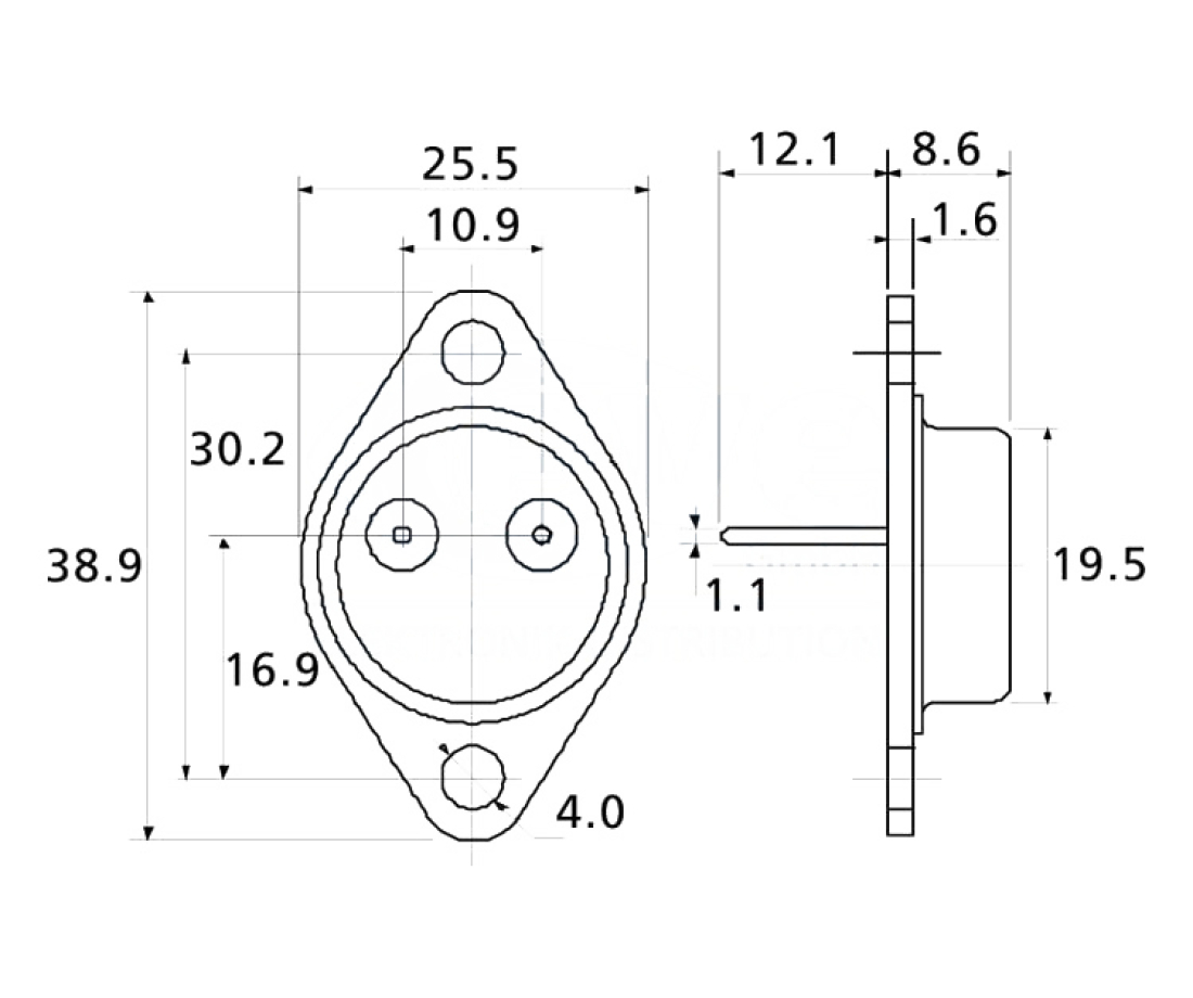 Transistor 2N3055 TO-3 Bauform 60V max 15A | Lüdeke Elektronic