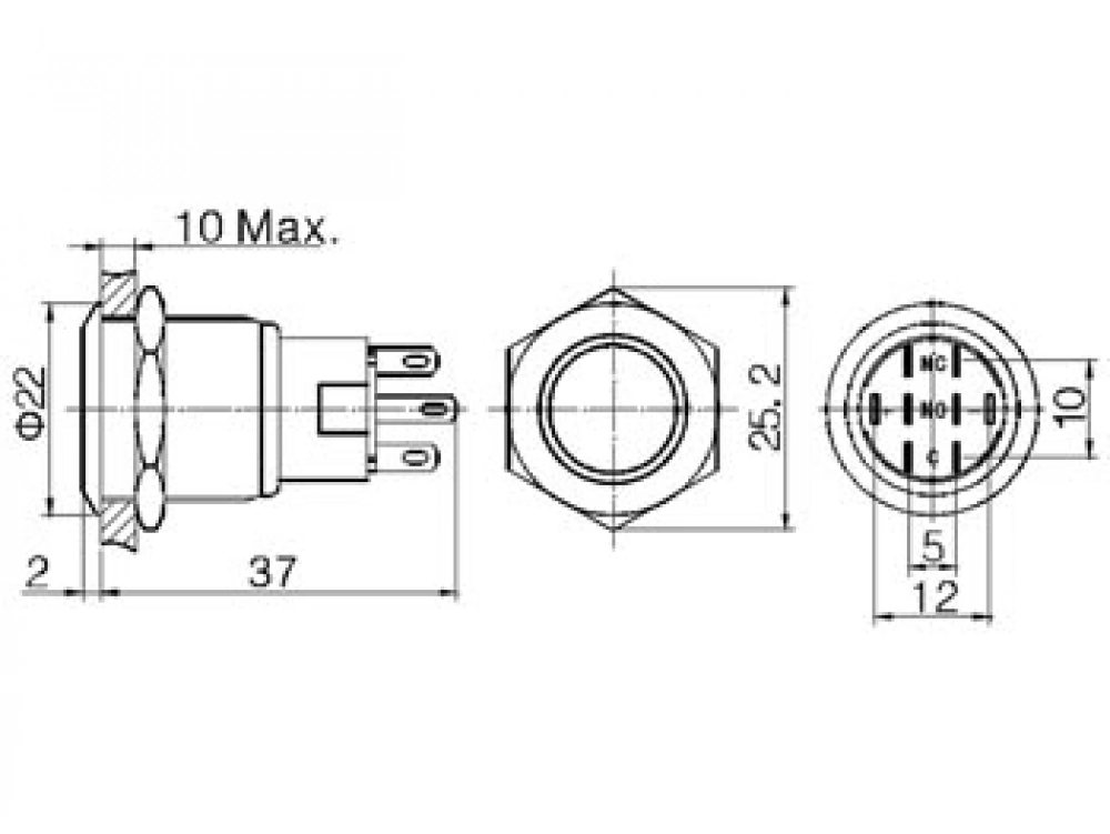 Vandalismusschutz Drucktaster Edelstahl max 1A max 250V SPDT rot beleuchtet 12V DC ON-(ON)