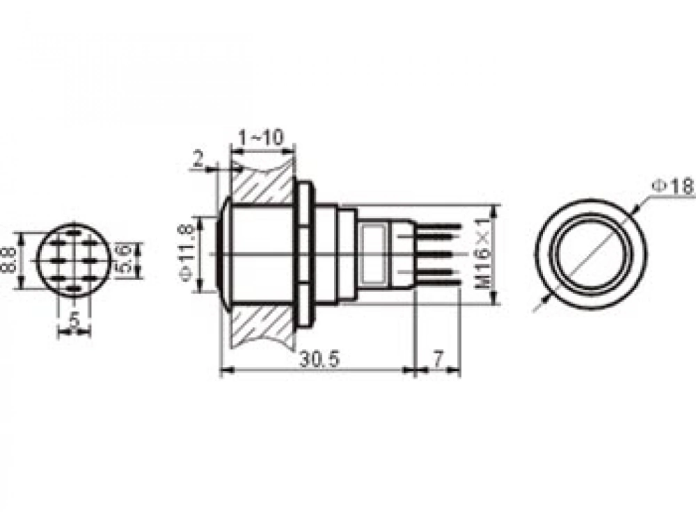 Drucktaster R1600R 0,5A/230V SPDT mit roter Beleuchtung Velleman