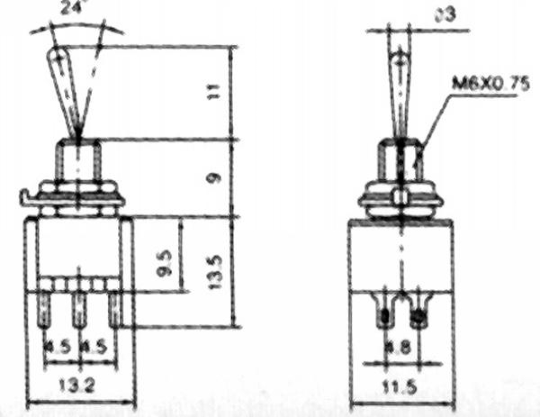 Miniatur Schalter und Taster Kippschalter EIN / AUS / (EIN) 6pol.