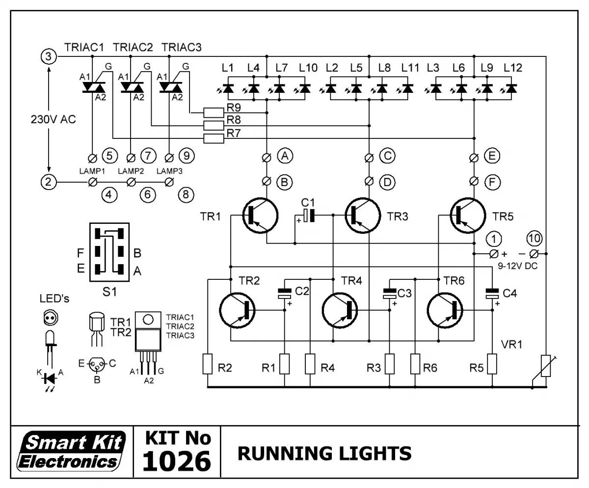 3-Kanal LED-Lauflicht Lichteffekt 9V - 12V B1026 Smart Kit Bausatz