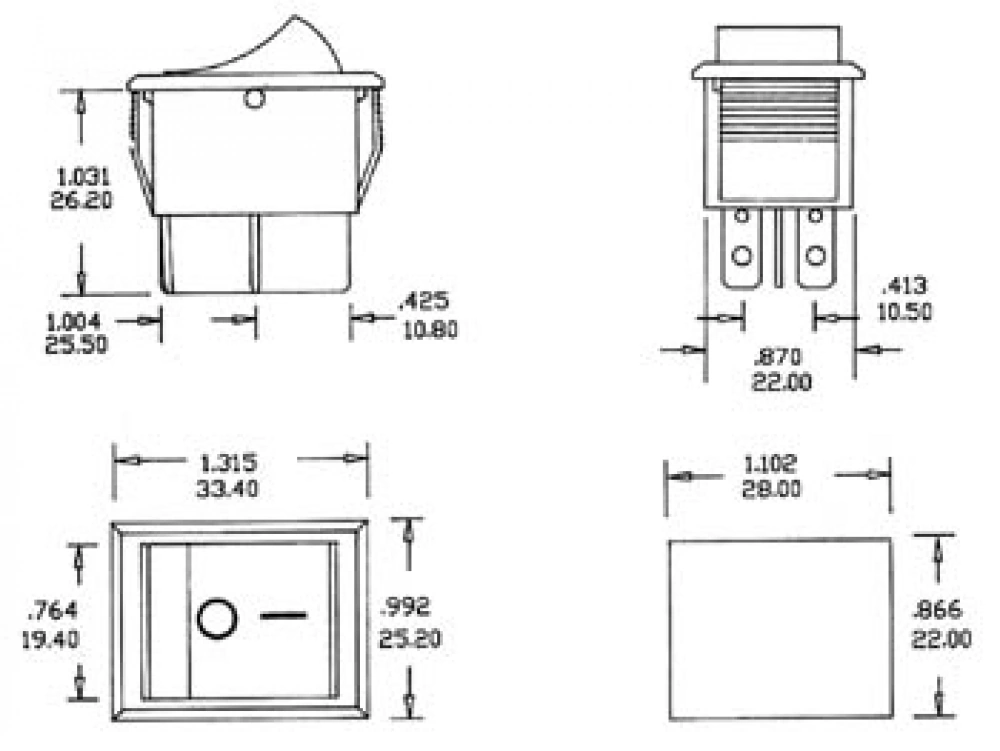 Wippschalter RS-203-1A6 Ein-Aus-Ein 6 polig 2x Wechsler