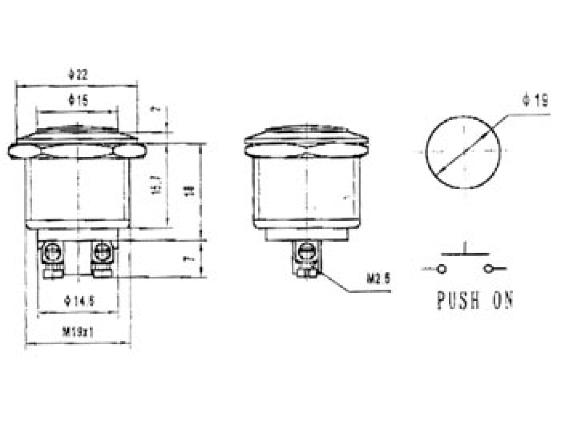 Drucktaster Taster 0,5A/230V Schliesserkontakt 1x NO AUS-(EIN)
