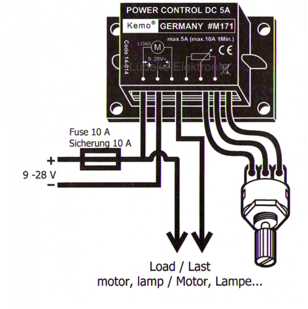 DC Dimmer Drezahlregler Gleichstromregler 9V - 28V 12V max 10A M171 Kemo