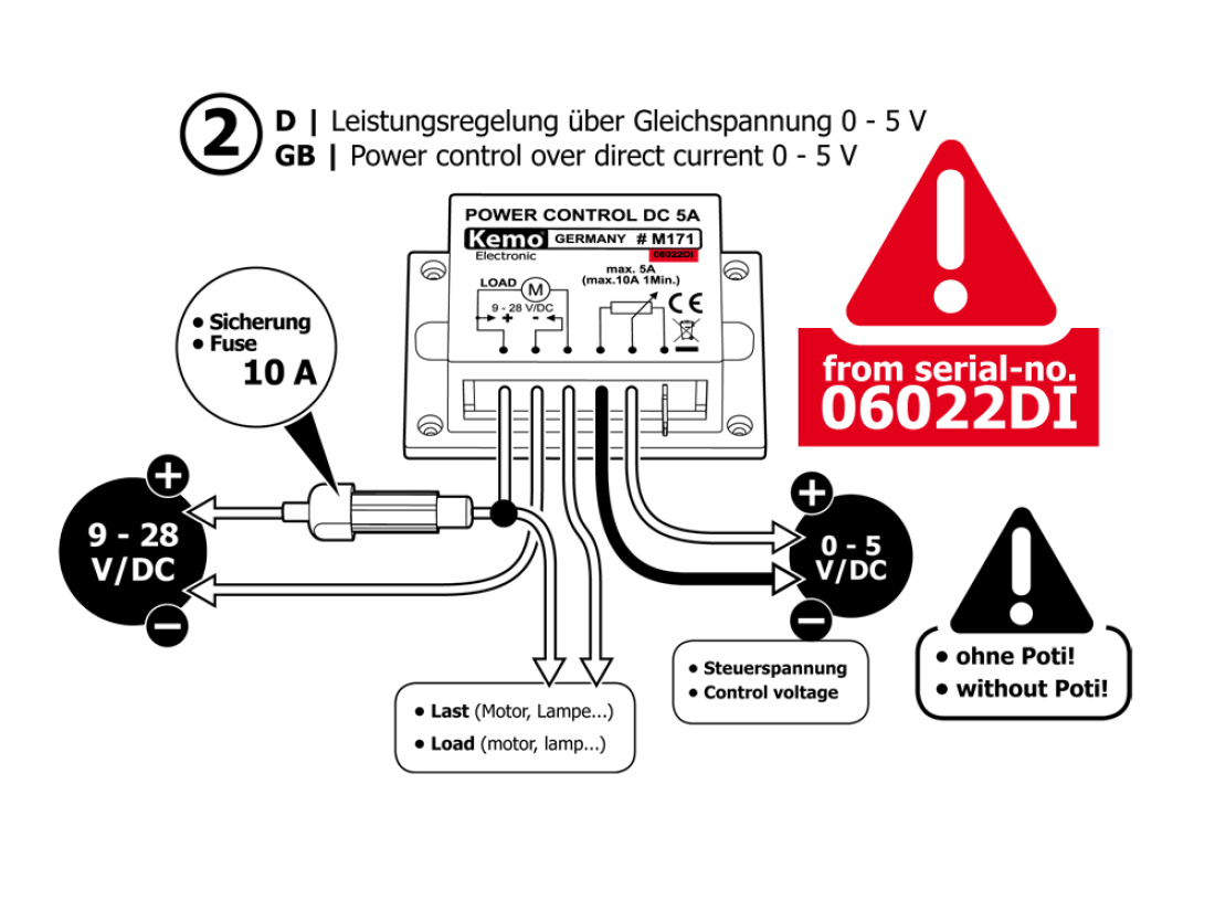 DC Dimmer Drezahlregler Gleichstromregler 9V - 28V 12V max 10A M171 Kemo DC Dimmer Drezahlregler Gleichstromregler 9V - 28V 12V max 10A M171 Kemo