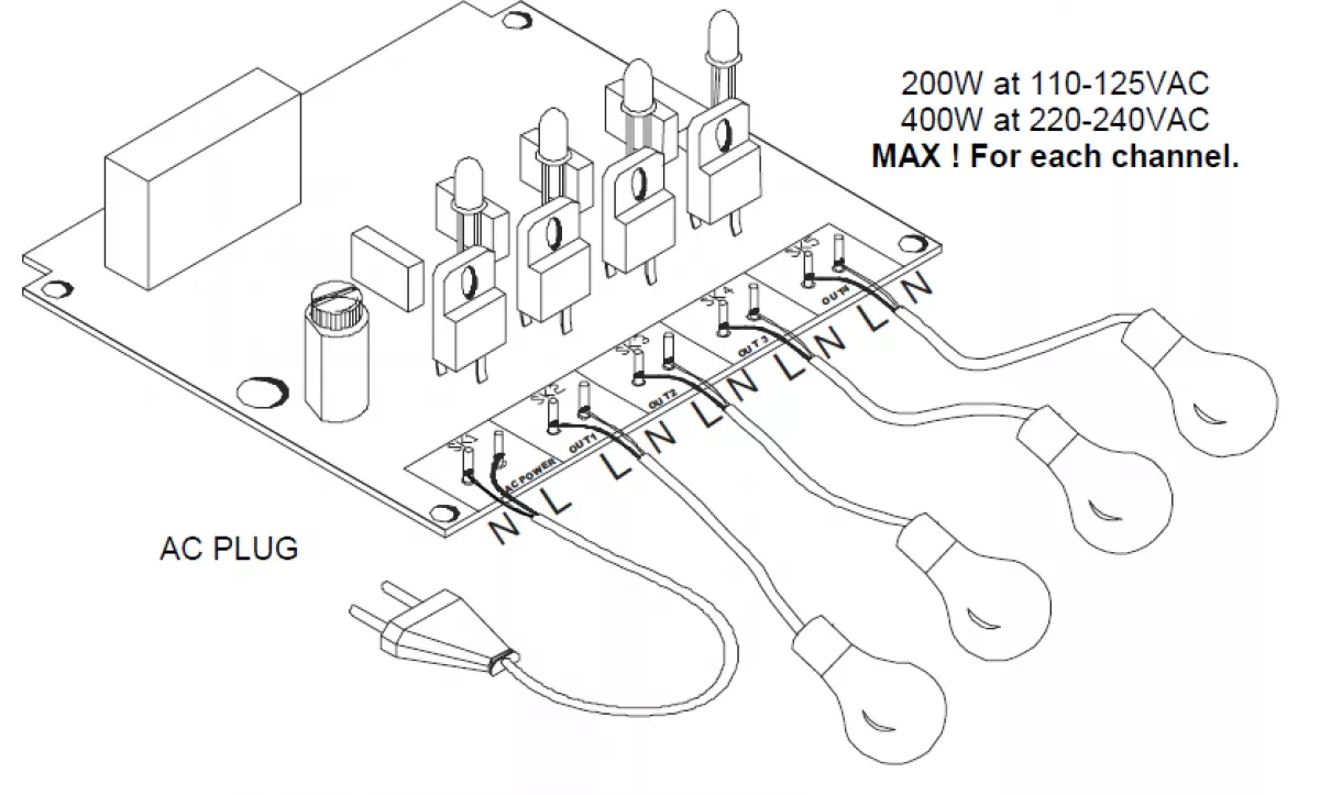 4 Kanal Lauflicht 230V AC max 4x 400Watt K8032 Velleman Bausatz WHADDA WSL8032
