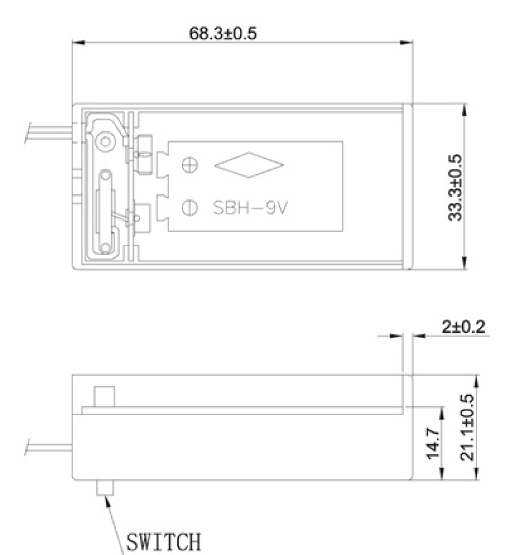 Batteriehalter 1 x 9 Volt Block im geschlossenen Gehäuse mit Schalter