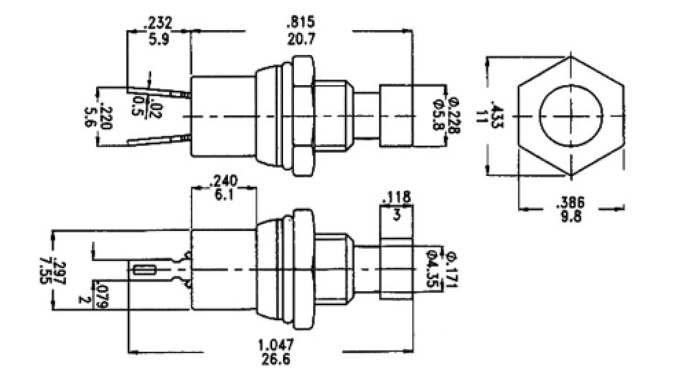 Metal Taster 1 polig 1x Öffner NC Kontakt mit Schraubanschlüssen ON - (OFF)  max 230V 0,5A