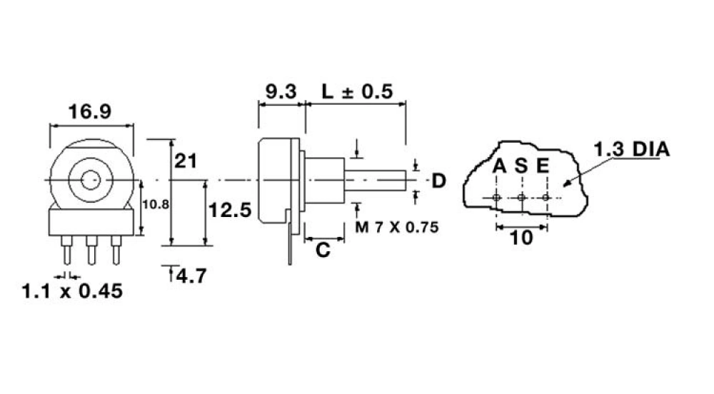 Drehpoti Potentiometer 4mm mono logarithmisch 100K Ohm omeg PC16B100K