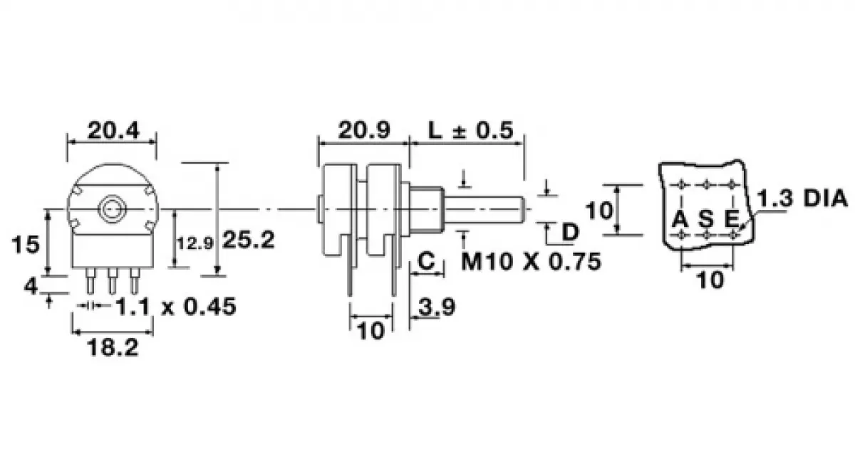 Drehpoti Potentiometer 6mm stereo linear 47K Ohm omeg PC2G20A47K