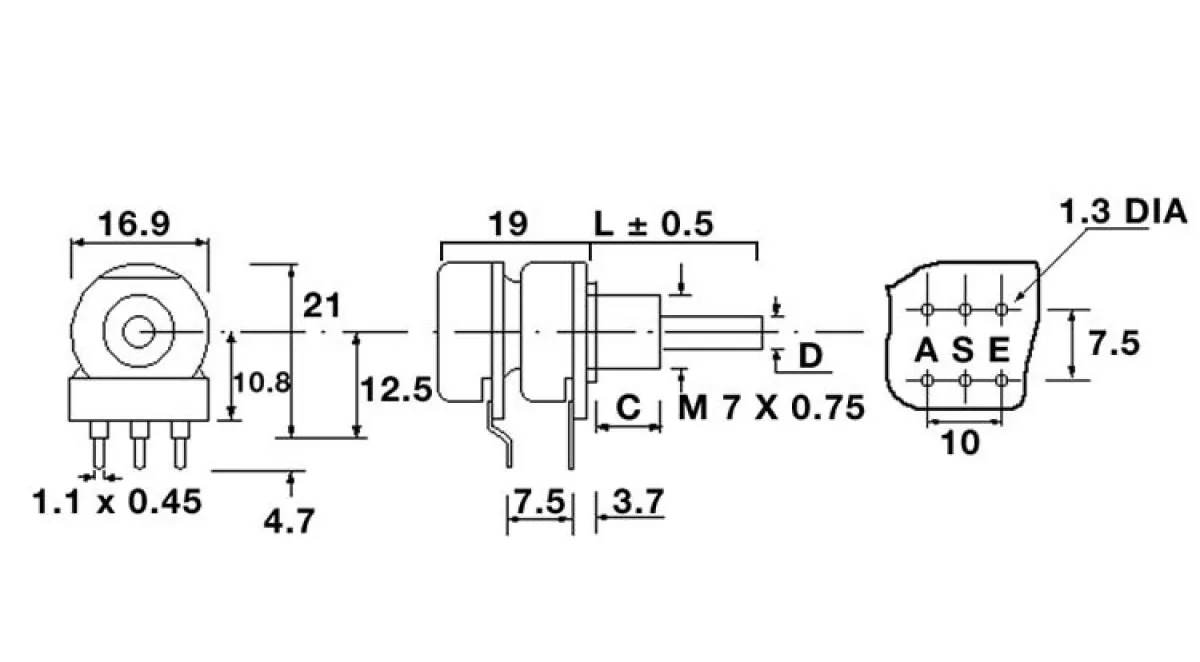 Drehpoti Potentiometer 4mm Stereo linear 22K Ohm omeg PC2G16A22K