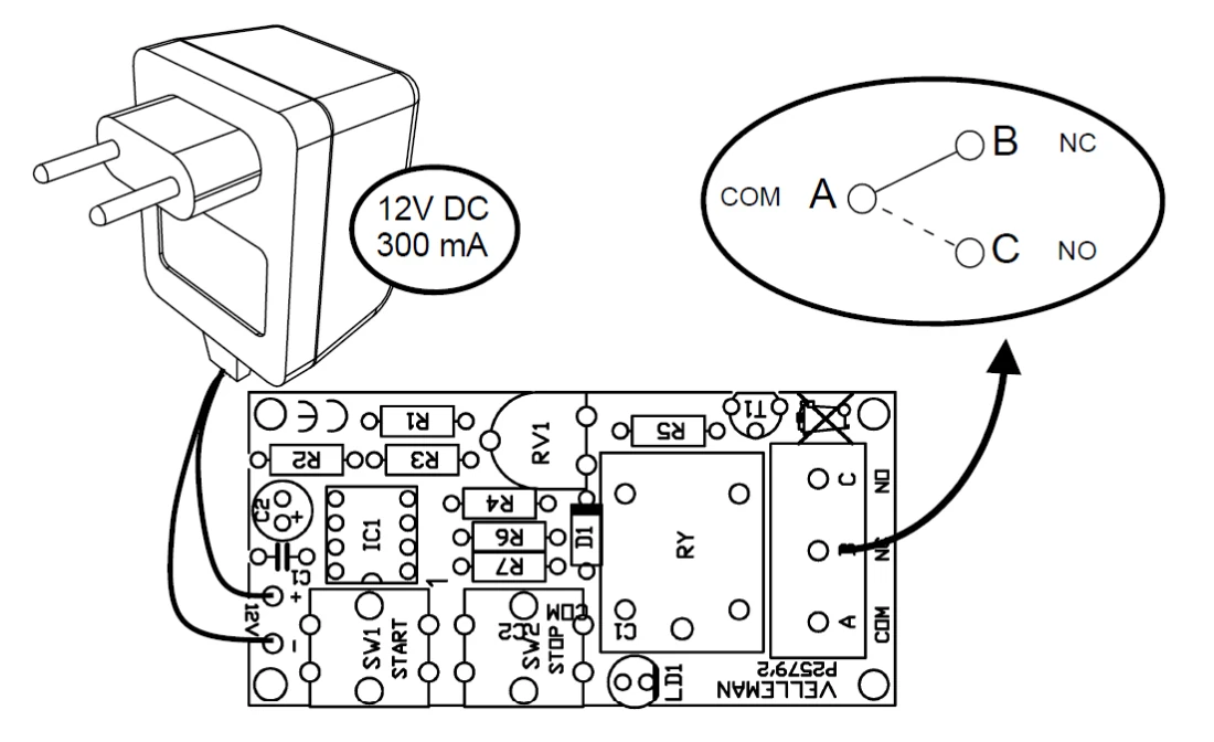 Universal Zeitrelais 12V DC max 3A 0 - 15 Min K2579 Velleman Bausatz WHADDA WST2579