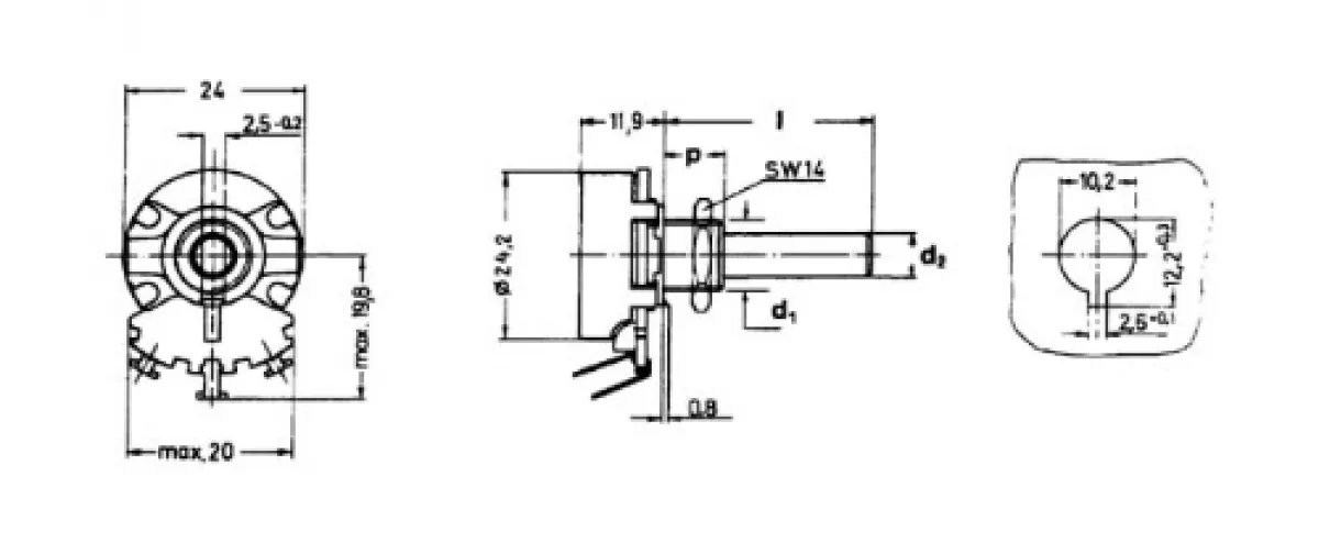 Draht Drehpoti Potentiometer 6mm mono linear 250 Ohm 4Watt