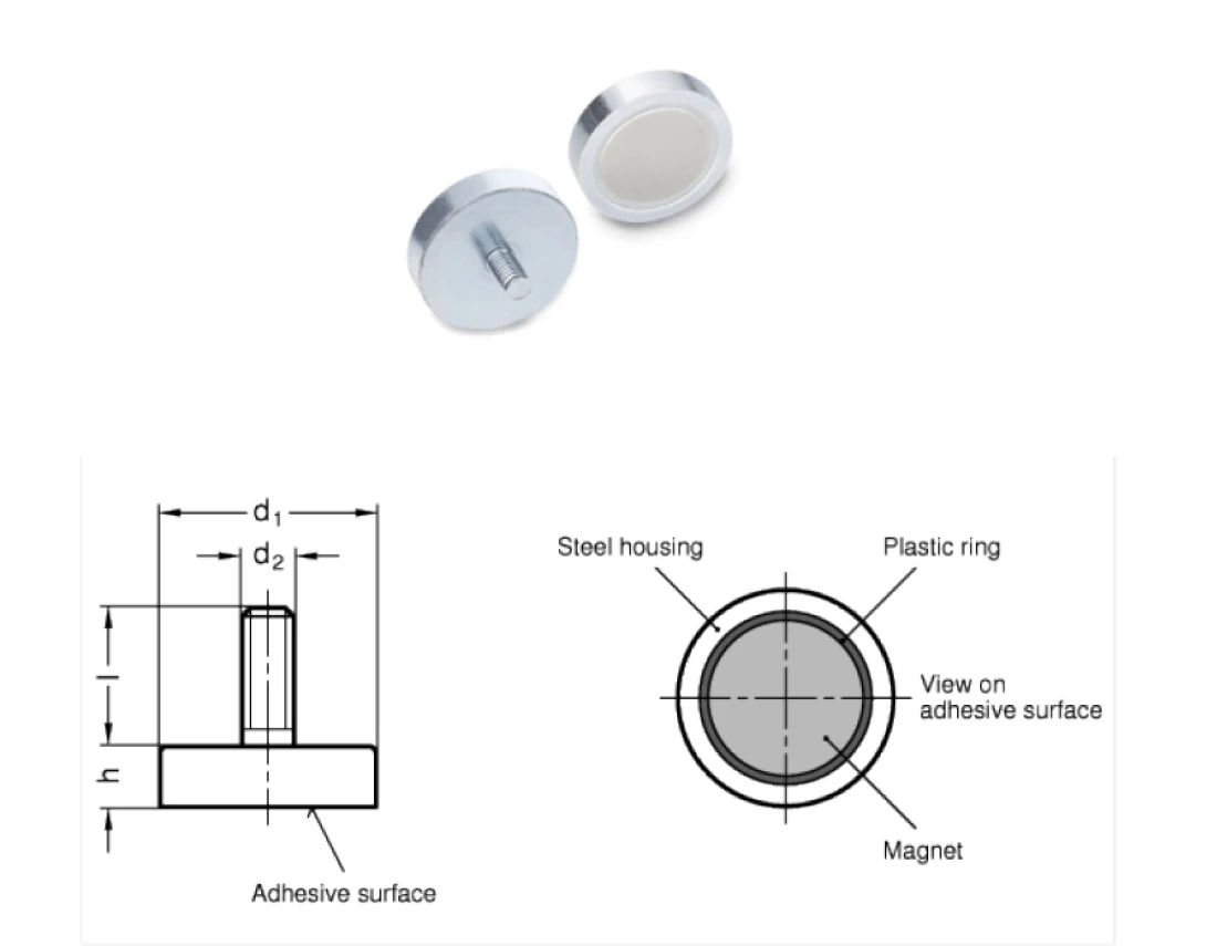 Neodym Rundmagnet 16mm mit 6mm Gewindebolzen 95N