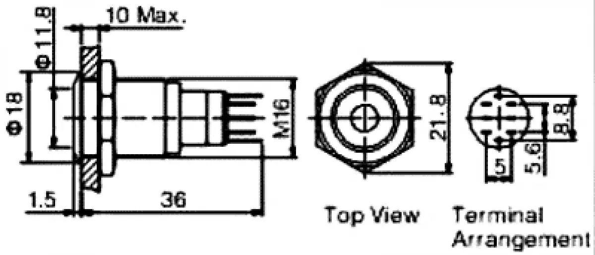 Drucktaster 16mm 1x UM (Wechselkontakt) 0,5A 230V AC rot beleuch