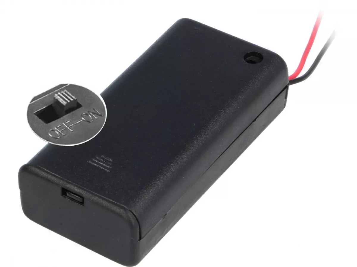 goobay 12443 Batterie Halter für 2 x Mignon AA mit Deckel, Schalter u Kabel EZ030