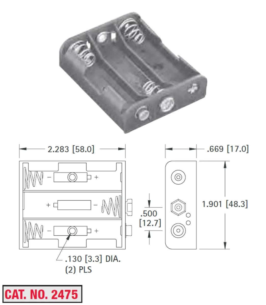 Bauform 5/5 3x Batteriehalter 10x Mignon AA R6 mit Druckknopfanschluss 