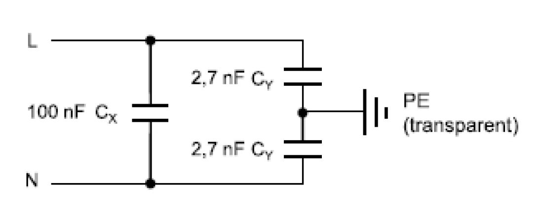 Funk Entstörkondensator Kondensator X1 100nF Y2 2x 2,7nF mit Leitung und Erdung