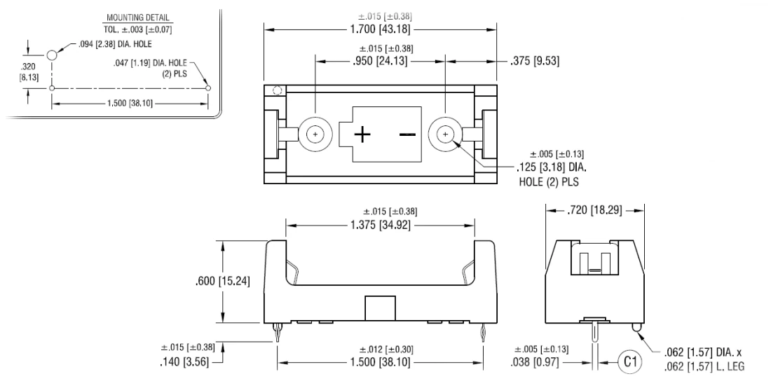 Batteriehalter 2/3 AA Printmontage